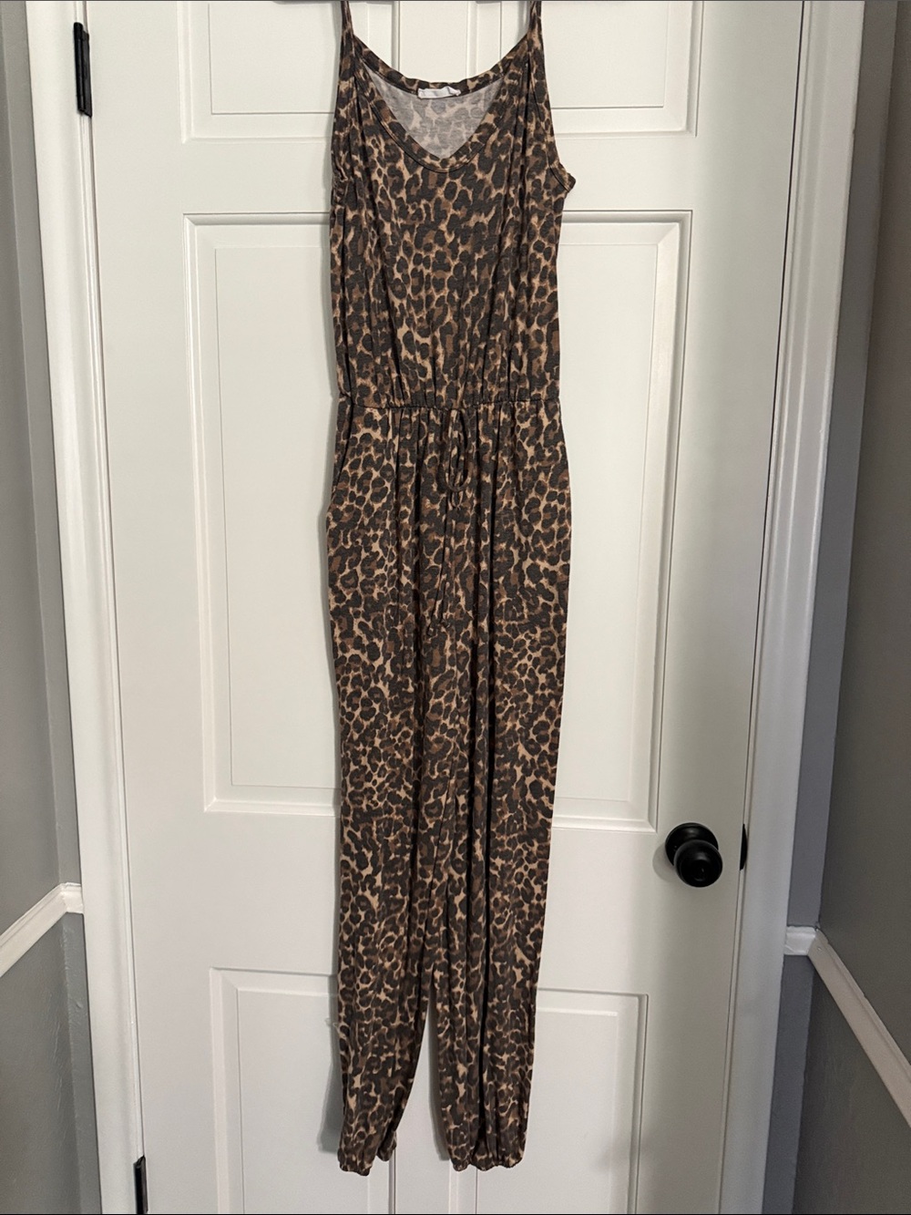 First Love Leopard Print Sleeveless Jumpsuit in Brown
